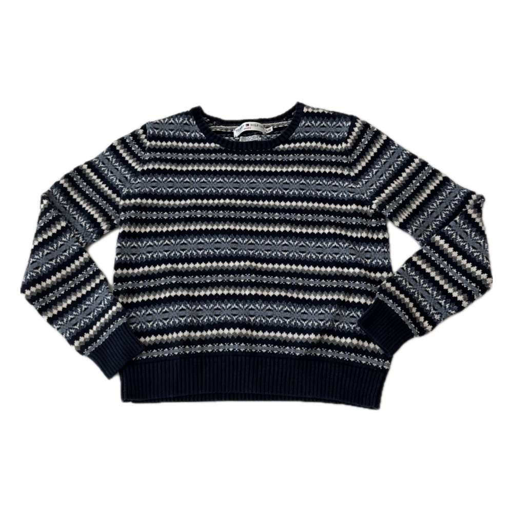 Vintage Tommy Hilfiger Blue and Gray Striped‎ Sweater